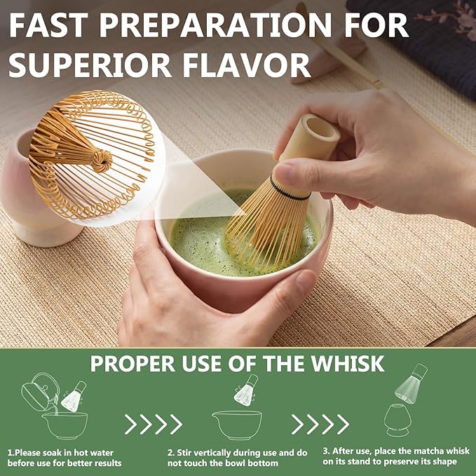 8 Pcs Matcha Whisk Set, Complete Ceramic Matcha Set Includes Bowl & Holder, Whisk, Scoop, Spoon, Tea Towel and Stainless Steel Sifter, Perfect Kit for Matcha Lovers (Pink)
