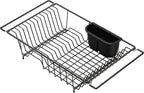 Simple Houseware Large Over Sink Counter Top Stainless Steel Dish Drainer Drying Rack with Utensil Holder, Black