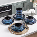 LeRatio Ceramic Dinnerware Sets for 6,Porcelain Plates and Bowls Sets,Handmade Reactive Glaze Dishes Set,Chip Resistant and Scratch Resistant | Oven&Dishwasher & Microwave Safe-Blue(18PCS)