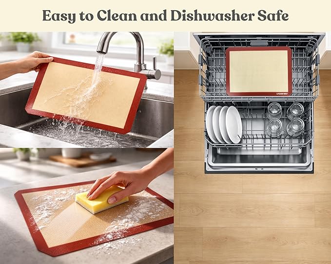 Silicone Baking Mats Set of 2, Half Sheet Nonstick Reusable Baking Sheet Liners for Cookies, Macarons, Bread, Pizza, Pastry, Red