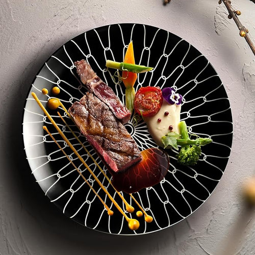 6-Inch Appetizer Plates Set of 6, Black and White Grid Ceramic Plates, Modern Checkerboard Appetizer/Dessert Plates, Microwave & Dishwasher Safe