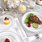 WDF Partyware 175PCS Sliver Plastic Plates - Silver Plates Disposable - White Plate with Silver Trim 25Guests Plastic Dinnerware Sets with Rolled Napkins for Wedding Baby Shower Spring Birthday