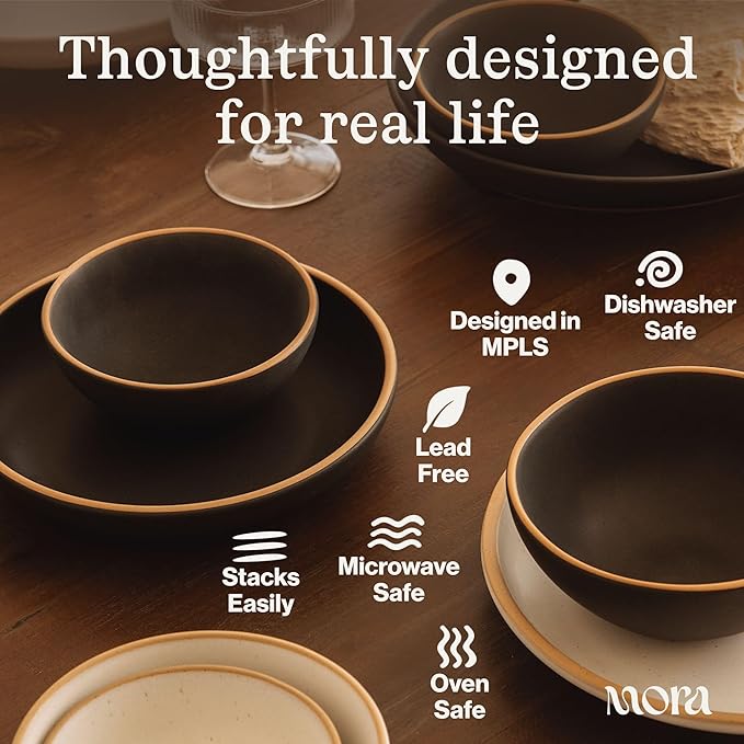 MORA Medium Bowls Set of 4, 28oz Ceramic Pottery Everyday Bowls - Microwave, Oven and Dishwasher Safe - Iris