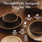 MORA Medium Bowls Set of 4, 28oz Ceramic Pottery Everyday Bowls - Microwave, Oven and Dishwasher Safe - Thyme