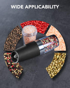 FORLIM Gravity Electric Salt and Pepper Grinder Set, Automatic Pepper Grinder Shakers Mill, Upgraded Batteries Powered Adjustable Coarseness with LED, One Hand Operation Perfect for Kitchen(Black)