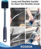 ROSEOK 2in1 Bottle Scrubbing Brush with Straw Brush has Long and Comfortable Handle, Cleaning Glass, Sports Bottle, Coffee Mug,1 Pack, Grayish Blue