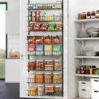8-Tier Pantry Door Oragnizer, Over The Door Pantry Organizer Rack and Storage, Hanging Spice Rack Shelves Door, Home Office Laundry Room Bathroom & Kitchen Organization Essentials Metal