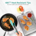 Heat Resistant Silicone Kitchen Tong: U-Taste 12 inch Large 480ºF Hot Proof Cooking Tong with Sturdy Non Stick Rubber Tips & Silicon Coated Steel Handle & Smooth Locking for Serving Salad (Aqua Sky)