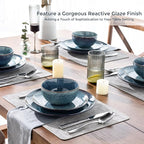 AmorArc Ceramic Dinnerware Sets for 8, 24 Pieces Handpainted Plates and Bowls Set, Scratch Resistant Stoneware Dishes Set, Dishwasher & Microwave Safe, Ceylon Blue