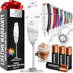 Zulay Kitchen Powerful Milk Frother Wand With 4 AA Duracell Batteries - Ultra Fast Handheld Drink Mixer - Electric Whisk Foam Maker for Coffee, Lattes, Cappuccino, Matcha & Creamer