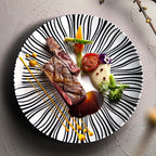10" Black and White Striped Ceramic Plates Set of 6, Zebra Pattern Dinner Plates Set, Minimalist Porcelain Dish Set, Microwave, Oven & Dishwasher Safe