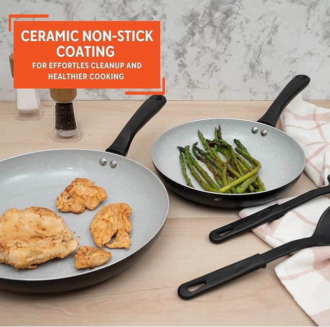 IMUSA Nonstick Ceramic Cookware Set 4-Piece 8in/10in, with Stay-Cool Handles, Aluminum, Black