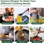 TeamFar Silicone Cooking Utensils Set of 6, Heat Resistant Kitchen Utensils, Spatula Ladle Spoon Pasta Server for Non-stick Cookware, Non-Toxic & One-Piece, Non-Scratch & Dishwasher Safe, Black