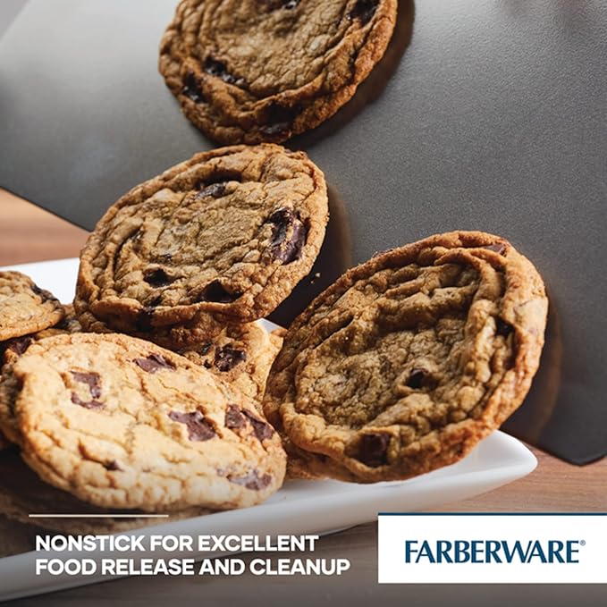 Farberware GoldenBake Nonstick Bakeware Cookie/Baking Sheet Pan Set, 2 Piece, Gray