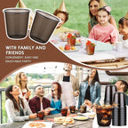 KesaPlan 100 Pcs 12 oz Black Clear Plastic Cups, Disposable Stemless Wine Glasses for Halloween Graduation Party, Round Bottom Plastic Cocktails Cups, Disposable Cold Drinks Cup for Birthday Wedding