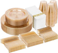 I00000 350 Pcs Gold Glitter Plastic Dinnerware Set for 50 Guests, Plastic Disposable Plates for Party, Include: 50 Dinner Plates,50 Dessert Plates,50 Paper Napkins, 50 Cups, 50 Silverware Set