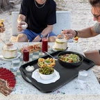Czlizdyt 17.5 x 12’’ Large Melamine Serving Tray with Handles, Set of 2 Rectangular Melamine Serving Platters, Dishwasher Safe Trays for Eating, Appetizer, Charcuterie, Snack, Fruits, Desserts, Black