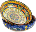 Henten Home Porcelain Pasta Bowls Set of 2, Ceramic 50 oz Soup Bowl, Colorful Large Salad Bowls, Bohemia Style Serving Bowls Set for Noodles, Microwave & Dishwasher Safe (B)
