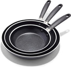 OXO Non-Stick Every Day Frying Pan Set, BPA-Free Comfort Grip Silicone Handles, Dishwasher & Oven Safe, PFAS-Free Ceramic Skillets, Black, 8”, 10” & 12”