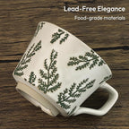 Ceramic Coffee Mug, 12 oz Small Novelty Unique Teacup with Handle, Stoneware Cup for Tea Mocha Latte Cappuccino (Set of 2, Ivy and Leaf)