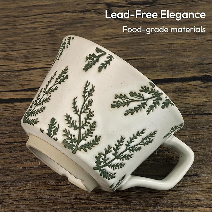 Ceramic Coffee Mug, 12 oz Small Novelty Unique Teacup with Handle, Stoneware Cup for Tea Mocha Latte Cappuccino (Leaf)