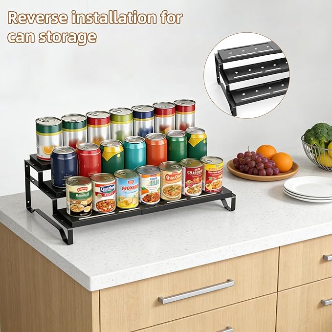 Expandable Spice Rack Organizer for Cabinet 3 Tiered Metal Seasoning Organization with Guardrails Spice Shelf Storage for Jars Adjustable Length 13"-21" Black 2Pack