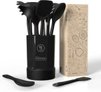 oannao Silicone Kitchen Utensils Set, 600°F Heat Resistant Silicone Cooking Utensils, Spatula, Spoon, Whisk, Tongs, Kitchen Gadgets Sets for Nonstick Cookware, Dishwasher Safe BPA Free (Black)