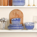 Selamica Ceramic Plates and Bowls Sets,12 Pieces Dinnerware Sets for 4,Scratch Resistant Dish Set,Dishwasher & Microwave Safe, Vintage Blue