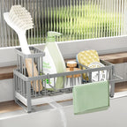 SWTYMIKI Sponge Holder for Kitchen Sink - Sink Caddy with Brush Holder Self-draining Sponge Caddy Organizer with Divider Stainless Steel Kitchen Accessories Storage for Countertop, Gray