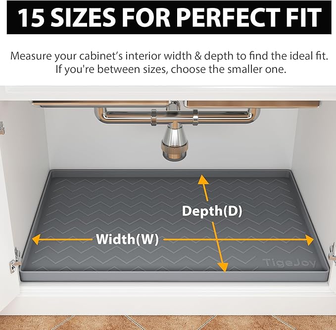 TigeJoy 25" x 19" Under Sink Mats for Kitchen Waterproof, Leak-Proof Silicone Mat Sink Protector and Cabinet Liner, Kitchen Essentials Organizer and Storage, Boot or Shoe Tray, Pet Feeding Mat