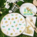 Hioasis 175pcs Easter Plastic Plates, Bunny Plastic Disposable Dinnerware Set Include 25 Dinner Plates, 25 Dessert Plates, 25 Forks, 25 Knives, 25 Spoons, 25 Napkins，25 Cups Perfect for Easter Party