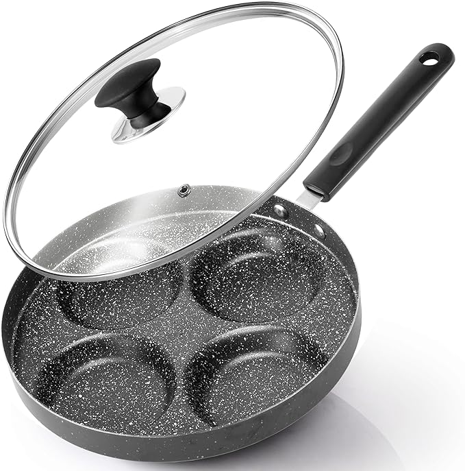 Modern Innovations 4-Cup Nonstick Egg Frying Pan with Lid, Fried Egg Pan, Omelette Pan, Mini Pancake Pan for Stove Top Gas & Electric, Small Egg Skillet, Breakfast Sandwich Maker