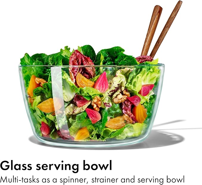 OXO Good Grips Glass Salad Spinner - Large 6.22-Qt Lettuce & Fruit Washer, Borosilicate Glass Bowl, BPA-Free, Easy Pump