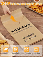 SMARTAKE 200 Pcs Parchment Paper Baking Sheets, 9x13 Inches Non-Stick Precut Baking Parchment, for Baking Grilling Steaming Bread Cup Cake Cookie and More (Unbleached)