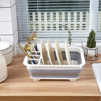 Goderewild Collapsible Dish Rack with Drainboard for Drying Dishes - Space-Saving Foldable Design with Dinnerware Storage Tray/Basket - Perfect for Kitchen Counter Organization