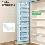 8 Tiers Over the Door Organizer - Height Adjustable Pantry Organizers and Storage with Dense Mesh Baskets, Anti-Swing Hanging Door Spice Rack for Kitchen Bathroom (White, 12.3"W x 4.7"D x 69"H)
