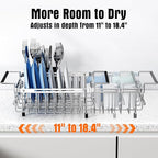 Expandable Dish Drying Rack in Sink,Stainless Steel Over The Sink Dish Drainer Drying Rack for Kitchen Counter,with Utensil Holder,Silver