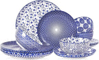 Selamica Ceramic Plates and Bowls Sets,12 Pieces Dinnerware Sets for 4,Scratch Resistant Dish Set,Dishwasher & Microwave Safe, Vintage Blue