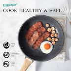 GiPP Non Stick Frying Pan Set - 9.5" 10.2" 11" Ceramic Nonstick Skillets, Non Toxic, Omelette Pan with Stay Cool Handle, Induction Compatible, PFAS/PTFE/PFOA Free, Gray