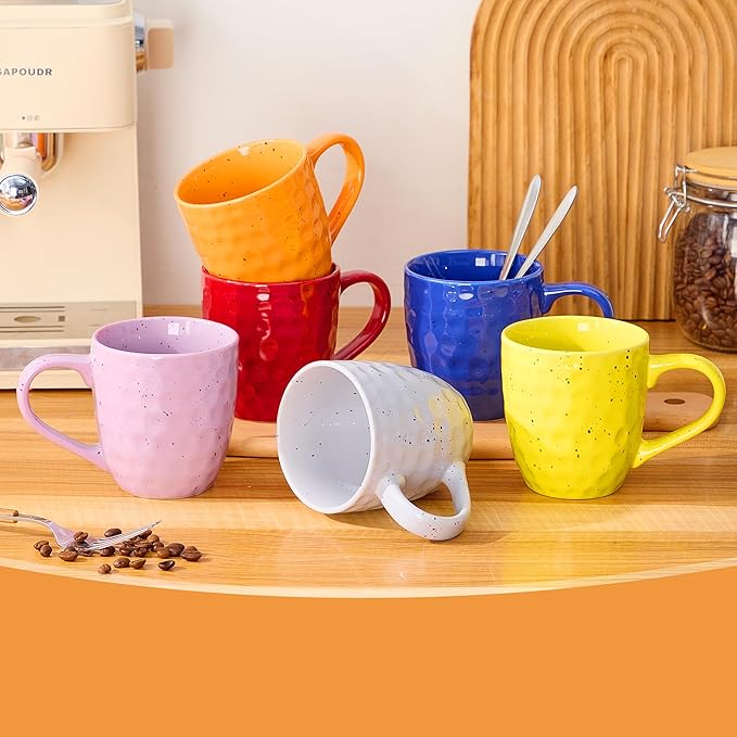 Coffee Mugs Set of 6，14 oz Large Ceramic with Handles,Coffee,Salad,Noodles etc Cups for Cereal Latte,Vibrant Colors (Vibrant 6, 14-oz)