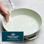 Circulon Halo with LaserDefense Ceramic Nonstick Frying Pan with Helper Handle and Lid, Made Without PFAS, Compatible with All Stovetops, Dishwasher and Oven Safe, 12 Inch Skillet - Sage
