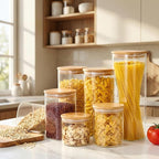 Square Glass Jars with Bamboo Lids 53 FL OZ [Set of 4], Glass Canisters with Airtight Lid, Glass Food Storage Containers for Pasta, Cereal, Coffee, Flour, Sugar, Best for Kitchen & Pantry