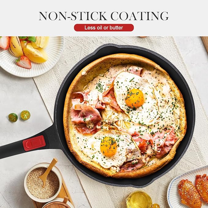10 Inch Deep Frying Pan with Lid, Non Stick Frying Pans Saute Pan, Nonstick Skillet Cooking Pan Kitchen Pans, Compatible with All Stoves, Detachable Handle, Oven Safe, PFOA Free, Red (4 Qt)