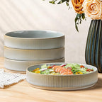 theterra 7.5'' Ceramic Pasta Bowls, Salad Bowls Set of 4, Stoneware Serving Bowls for Fruits, Noodle, Dinner, House-warming Wedding Present, Desert Sage
