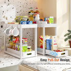 2 Pack Pull-Out Storage Organizers, Under Sink Organizer and Storage for Bathroom & Kitchen,Multi-Purpose Under Cabinet Organizers and storage Black