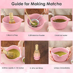 Matcha Whisk Set Matcha Kit - 7 Pcs Japanese Tea Set Includes Matcha Bowl with Spout,Bamboo Whisk with Ceramic Holder,Bamboo Scoop and Rest,Sifter,Tea Towel, for Ceremony Matcha Lovers Gift,Pink