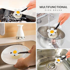 Vigar Flower Power Dish Brush with Vase Brush Holder, Dish Brush with Handle for Pot Scrubber, Dishes, Sink, and Kitchen Essentials, White, Black