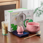 TEANAGOO Matcha Whisk Set,7 Pcs Matcha Set Pink for Making Latte,Ceramic Bowl(chawan) whith Spout and Whisk,Gift for Friend/Family