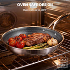 Ammeloo Hybrid Tri-Ply Stainless Steel Frying Pan Set, 8"/9.5"/11" Cooking Pans, Non Stick Frying Pans and Skillets, Chef Pan, Non Toxic, Dishwasher Safe, Induction Compatible, Black Interior