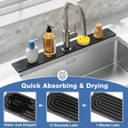DK177 Faucet Mat for Kitchen Sink - Water Absorbing Stone Tray for Sink, Diatomite Fast-Drying Faucet Mat, Faucet Splash Guard for Bathroom Counter (Dark Gray, 23.6" x 4")